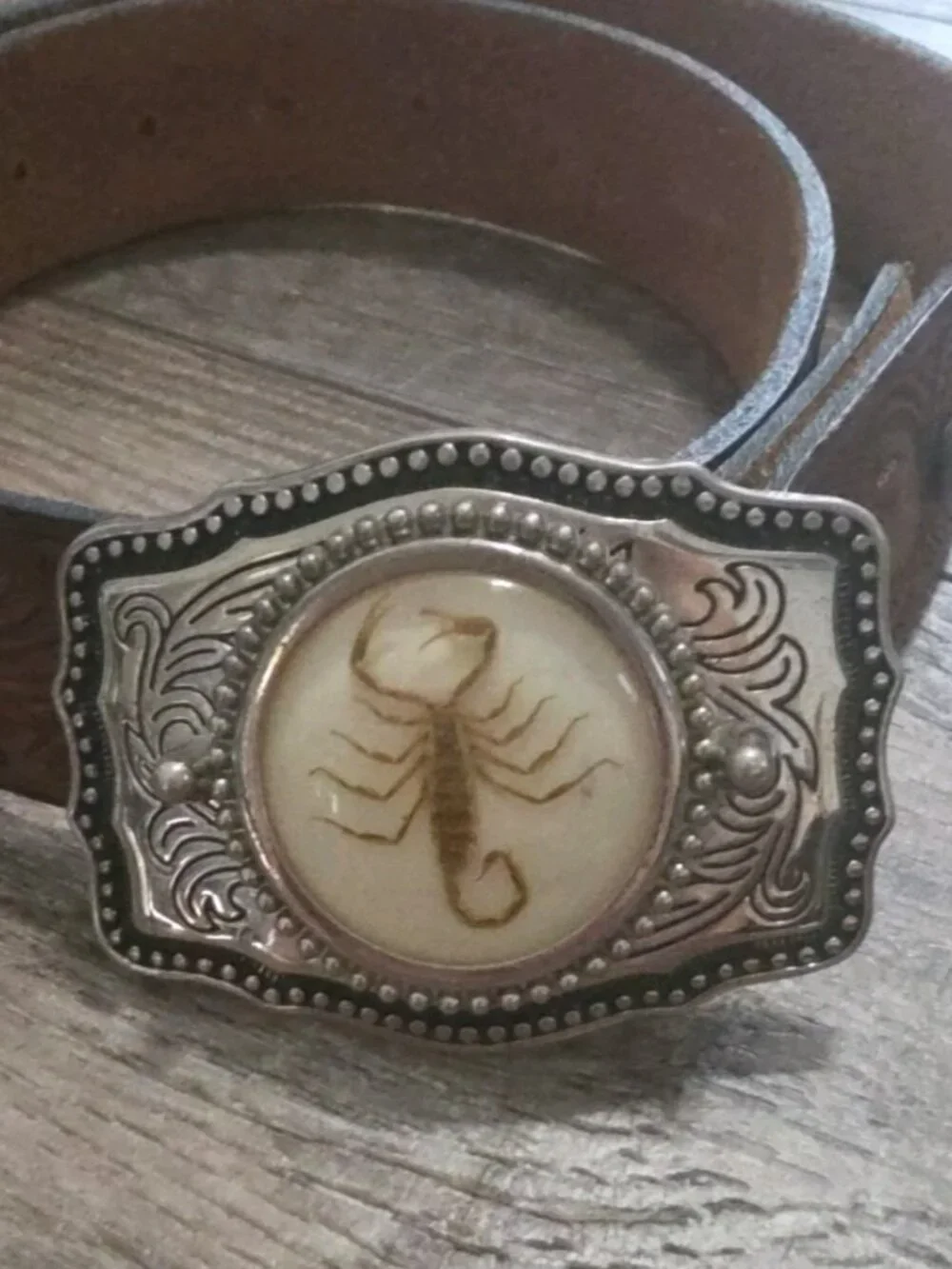 Vintage scorpio Leather Belt Buckle size 32